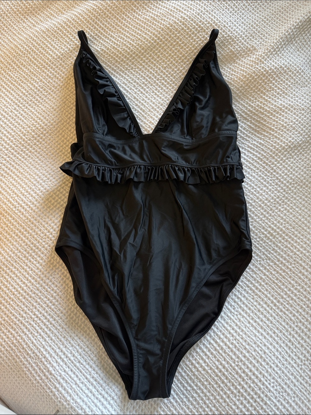 J. Crew Black Ruffle One-Piece Swimsuit size 14